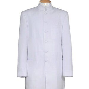 Mens 6 Button Long Style Mandarin Collar tuxedo in White
